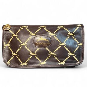 Vintage Longchamp Paris Equestrian Horse Chain Print Leather Crossbody Brown